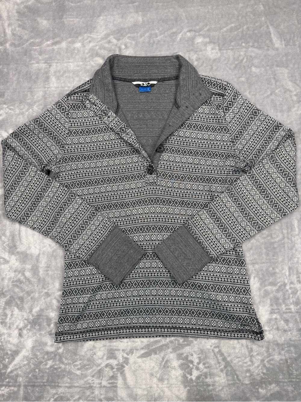 Kavu‎ Gray Patterned Quarter Button Pullover Sweater